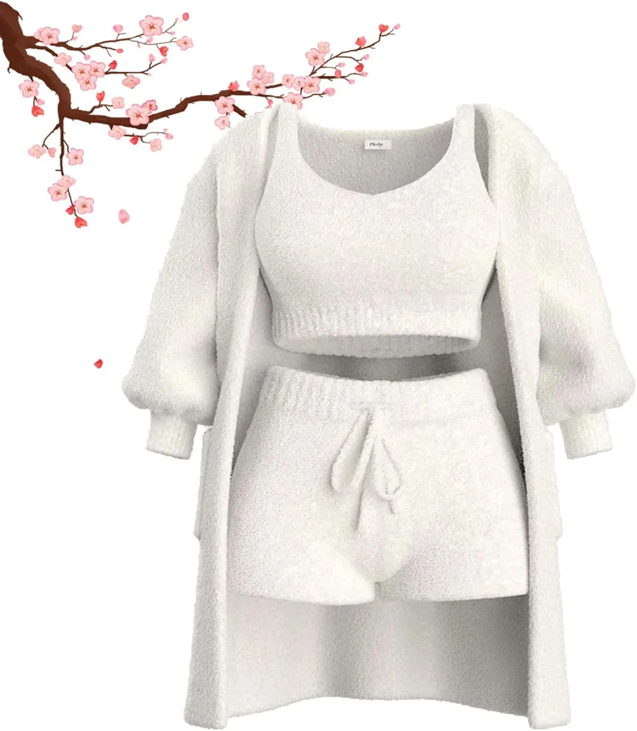 Pleshycozy Womens, Pleshy Cozy Knit Set, Plush Cozy Knit Set, 3/4piece Plush Cardigan Pajama Loungewear Set
