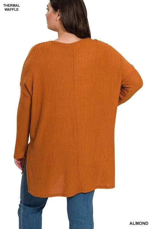 Plus Size Brushed Thermal Waffle V-Neck Sweater