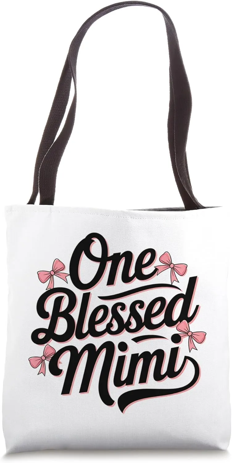 Popular Pink One Blessed Mimi Christian Grandmother Bow Tote Bag