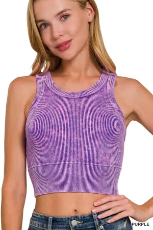 Purple Stone Wash Ribbed Seamless Bralette