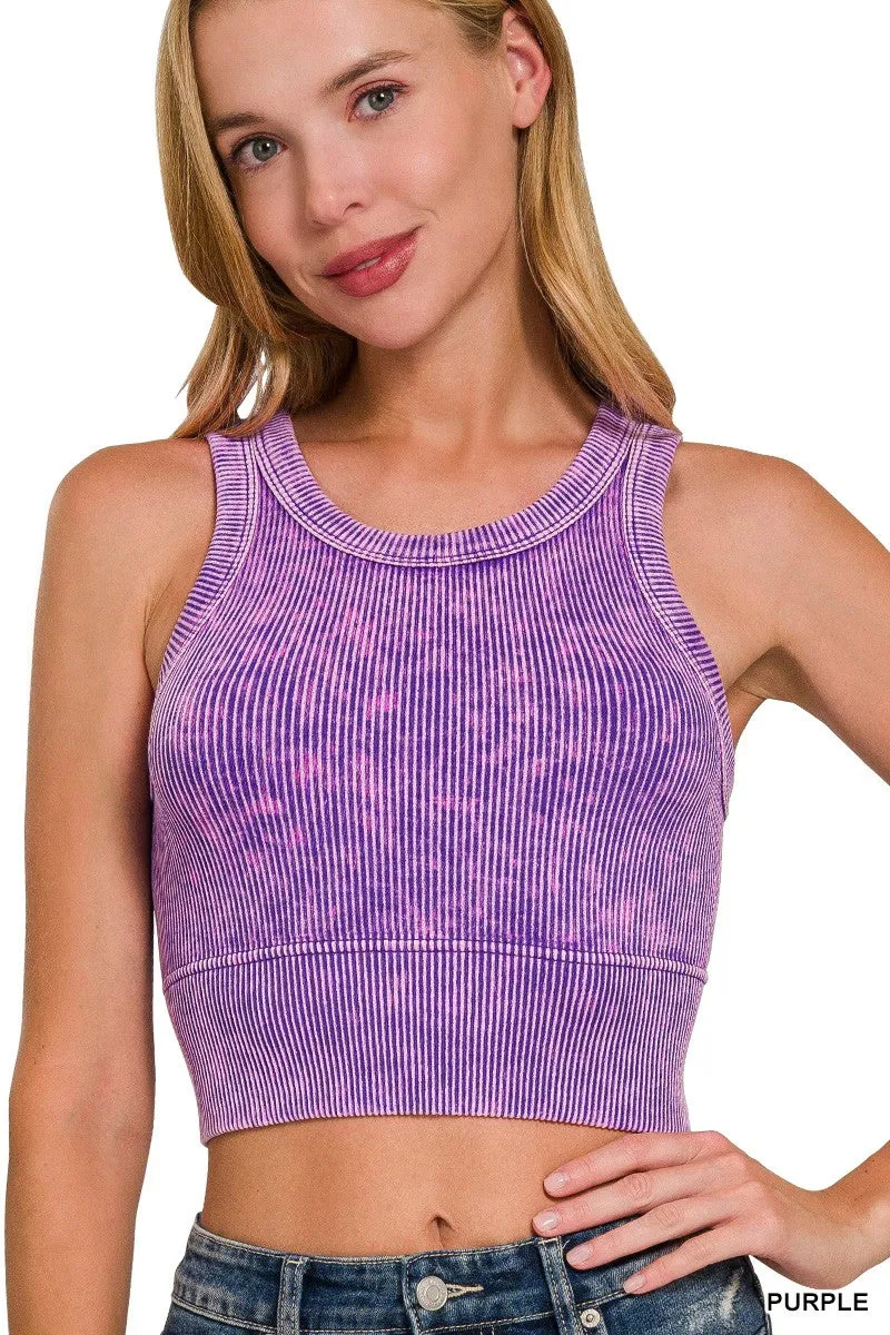 Purple Stone Wash Ribbed Seamless Bralette