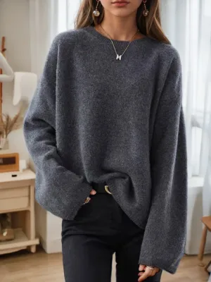 Relaxed Fit Crew Neck Drop-Shoulder Knit Sweater