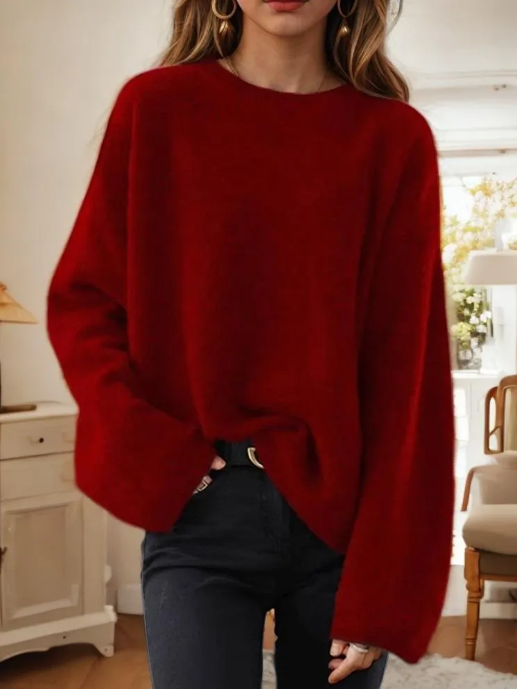 Relaxed Fit Crew Neck Drop-Shoulder Knit Sweater