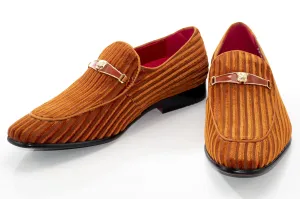 Rust Striped Velvet Smoking Loafer with Designer Bit