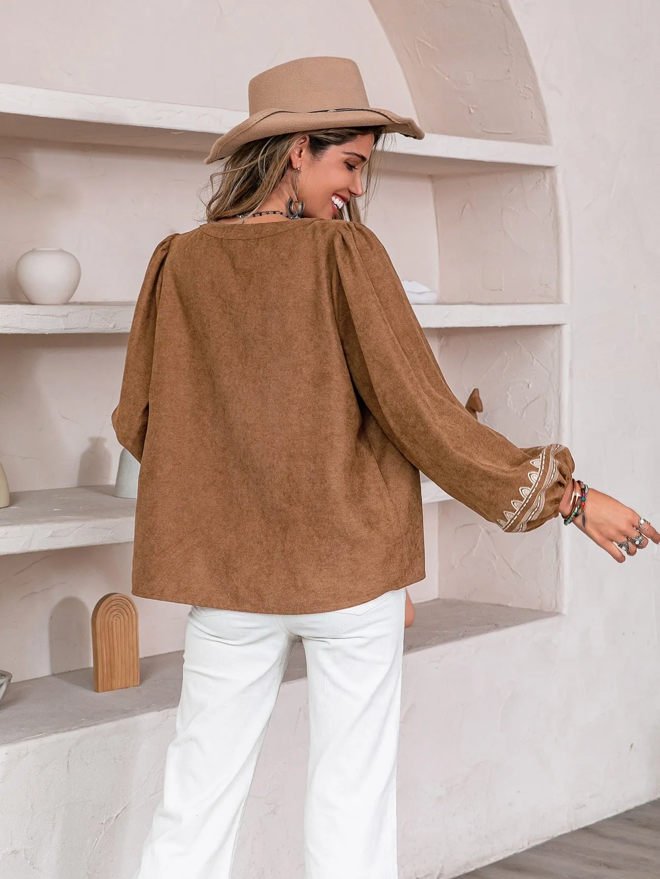 Rusttydustty Graphic Embroidery Tie Front Jacket