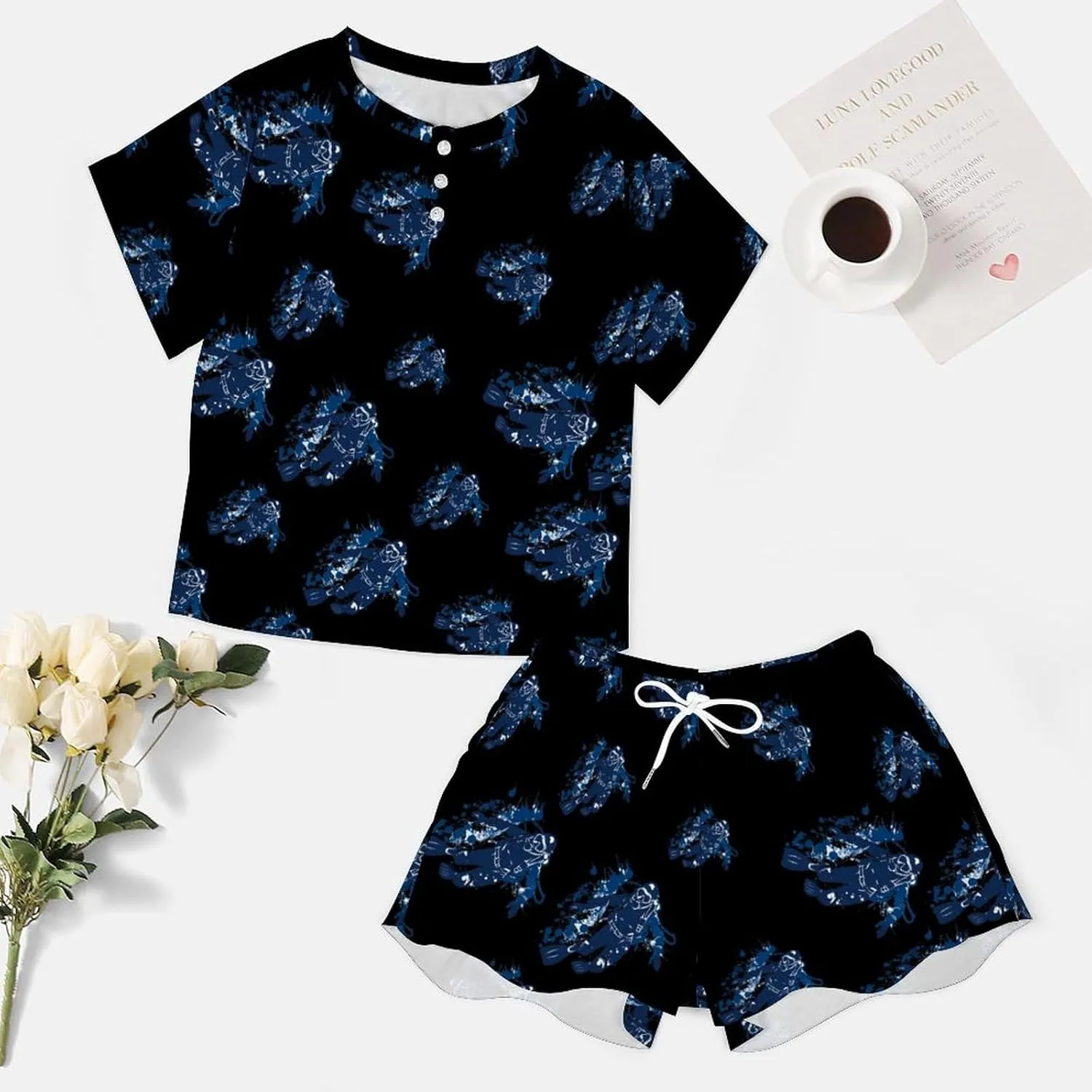 Scuba Diving Under Water Diver Women's Pajama Sets Short Sleeve Shirt And Shorts Cozy Sleepwear Loungewear Pjs