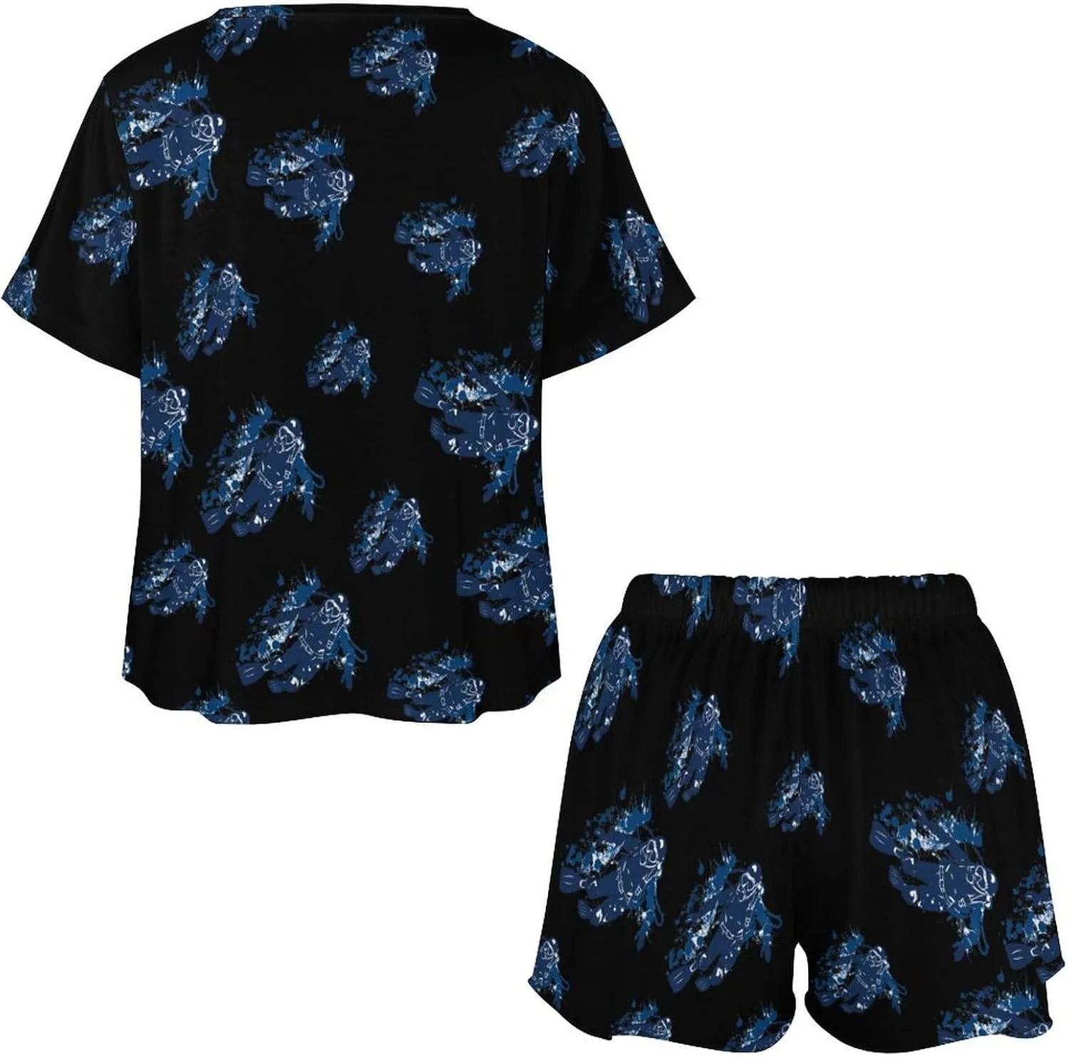 Scuba Diving Under Water Diver Women's Pajama Sets Short Sleeve Shirt And Shorts Cozy Sleepwear Loungewear Pjs