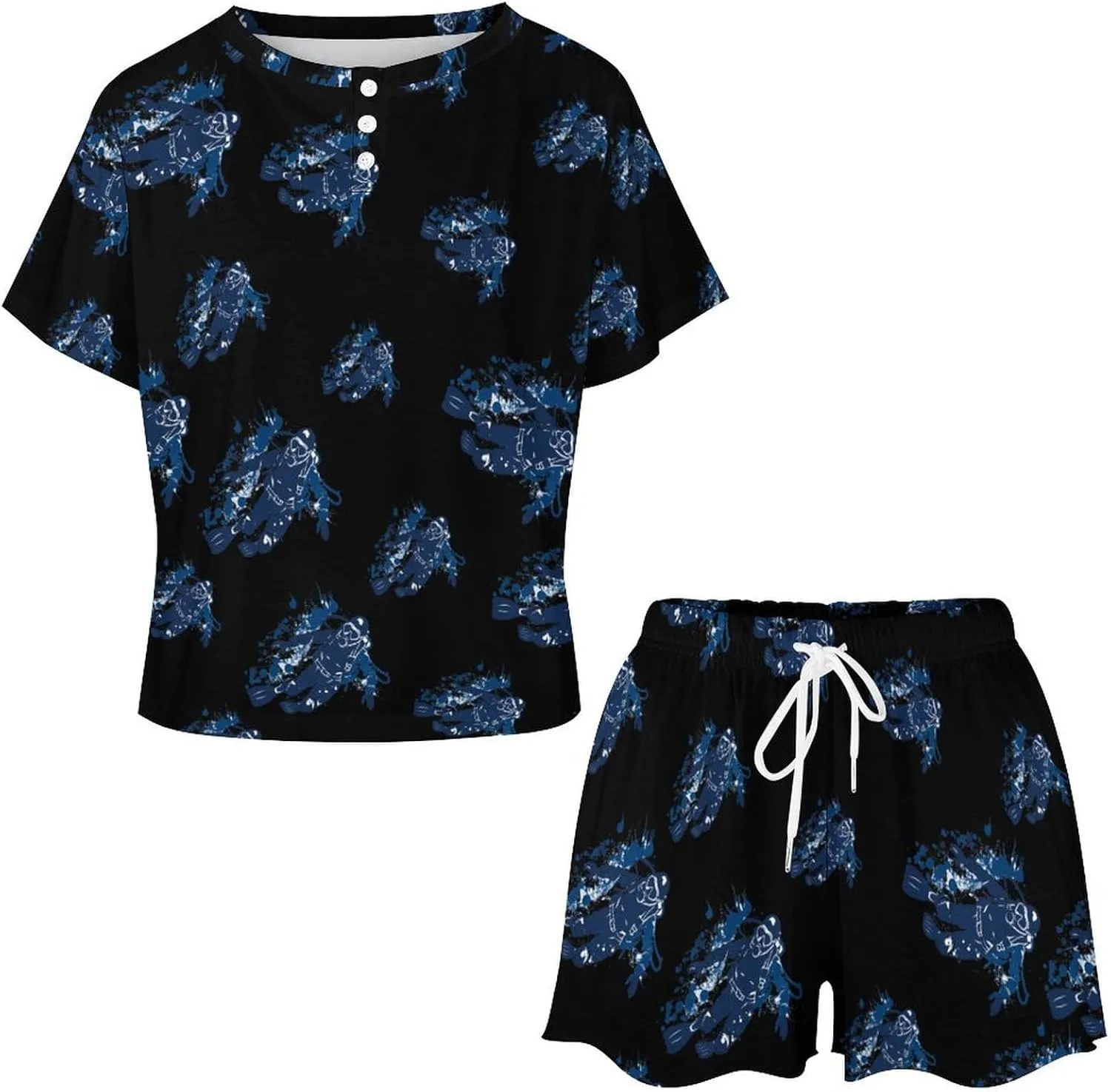 Scuba Diving Under Water Diver Women's Pajama Sets Short Sleeve Shirt And Shorts Cozy Sleepwear Loungewear Pjs
