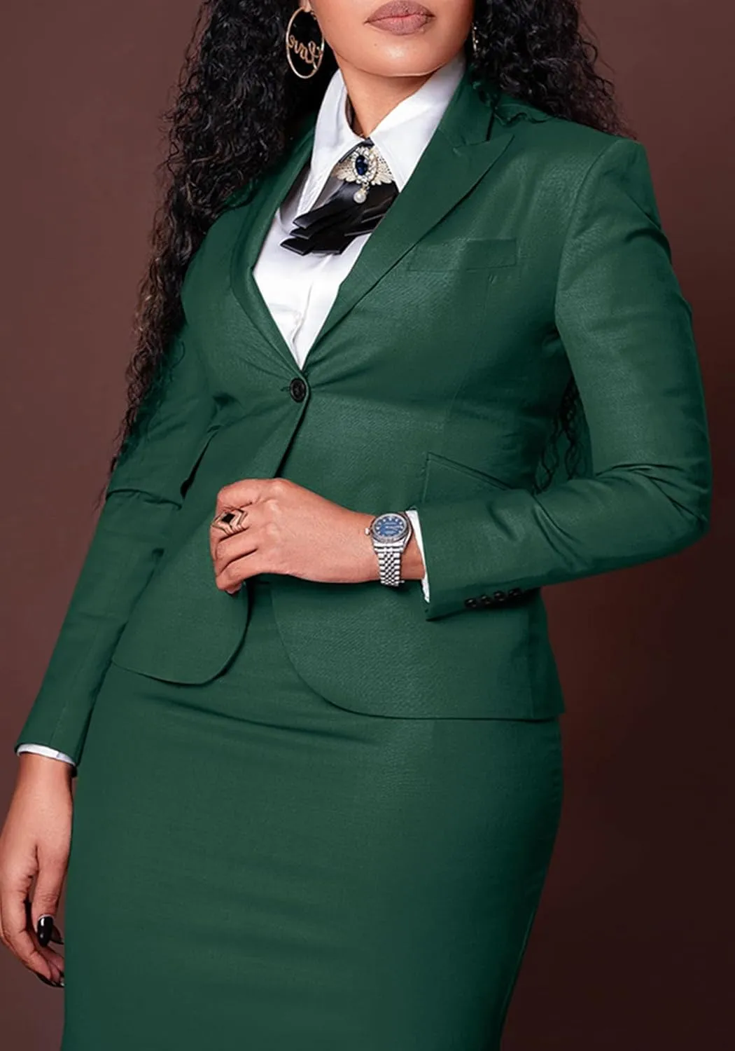 Seltaon Women's 2 Piece Suit Skirt Set Business Office Work Outfit Blazer Jackets Midi Pencil Skirt Suits Plus Size