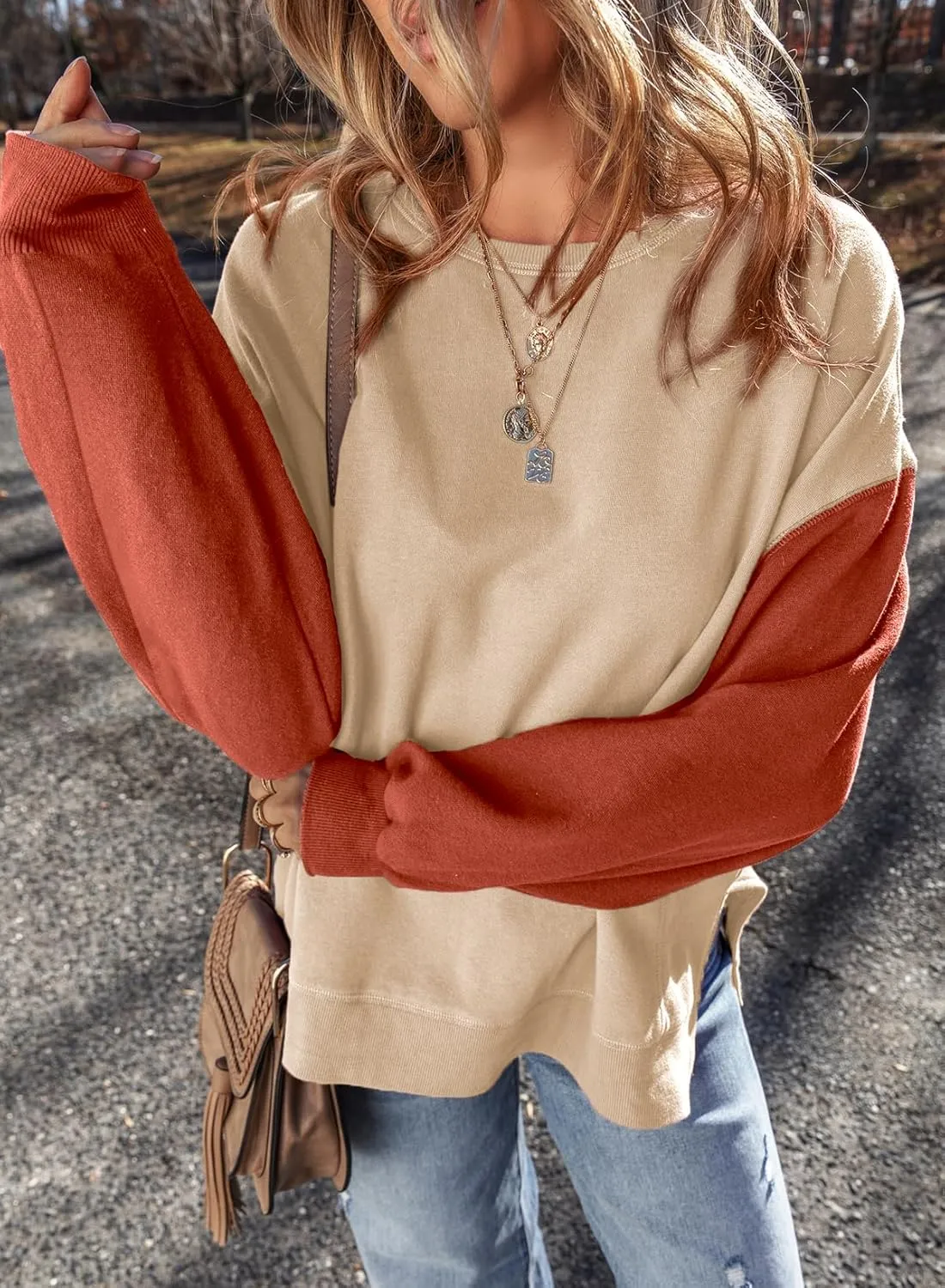 SHEWIN Sweatshirt for Women Casual Long Sleeve Crewneck Lightweight Pullover Tops Loose Sweatshirts