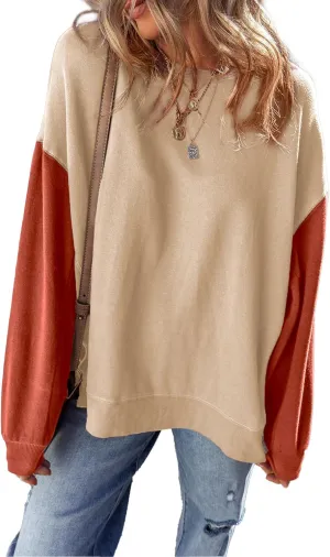 SHEWIN Sweatshirt for Women Casual Long Sleeve Crewneck Lightweight Pullover Tops Loose Sweatshirts