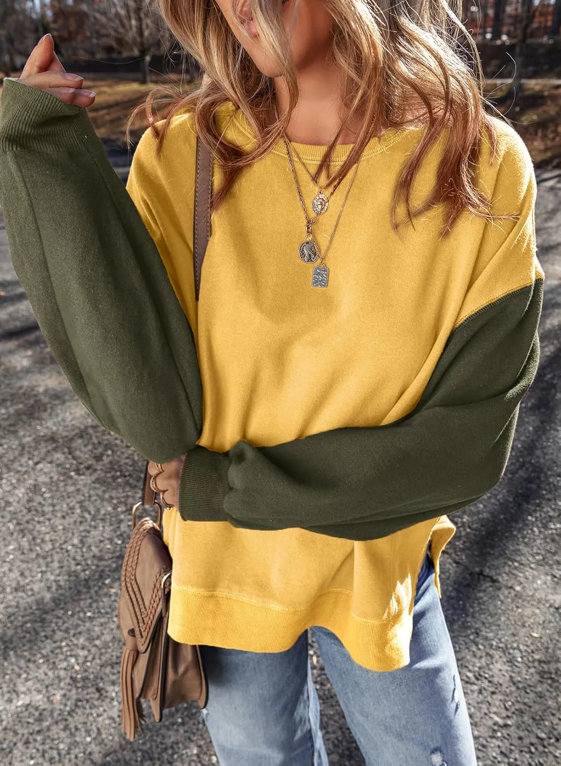 SHEWIN Sweatshirt for Women Casual Long Sleeve Crewneck Lightweight Pullover Tops Loose Sweatshirts