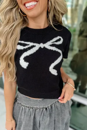 Size M - The Bella Bow Knit Black Top