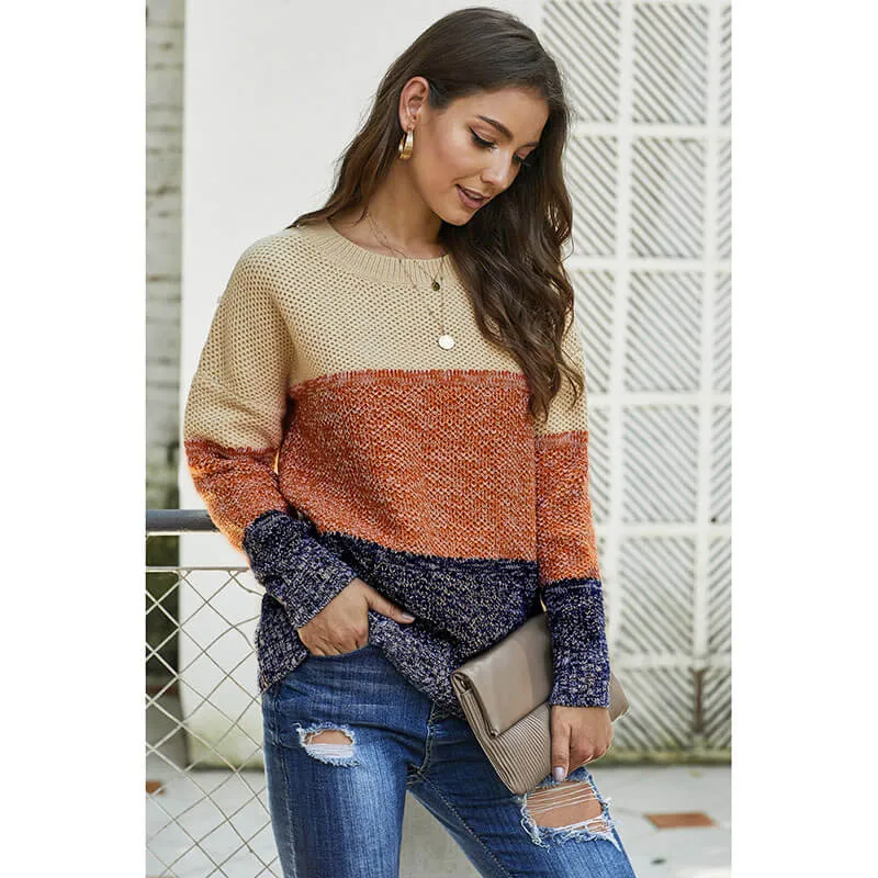 Striped Colorblock Crew Neck Sweater