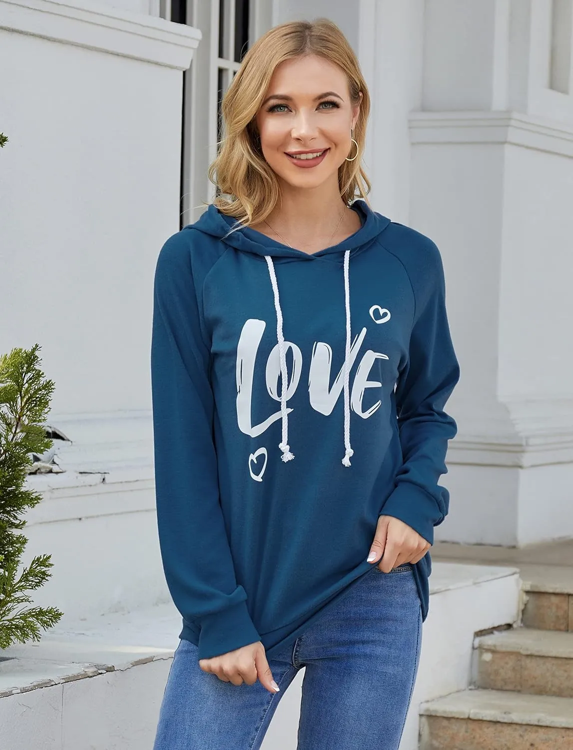 Syellowafter Women Casual Pullover Love Letter Printed Sweatshirt Lightweight Tops Blouse