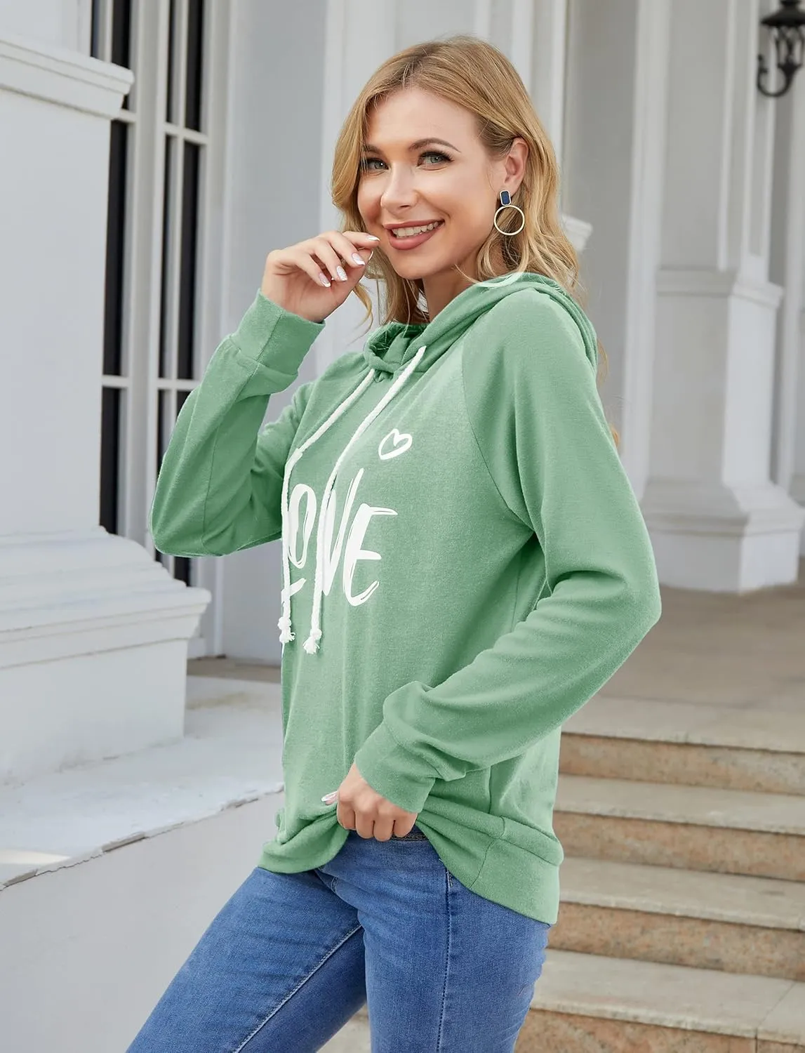 Syellowafter Women Casual Pullover Love Letter Printed Sweatshirt Lightweight Tops Blouse