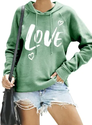 Syellowafter Women Casual Pullover Love Letter Printed Sweatshirt Lightweight Tops Blouse