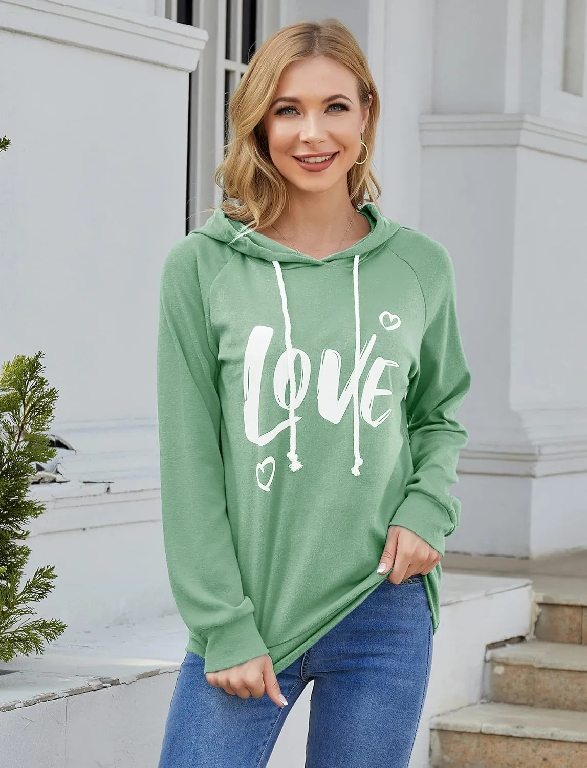 Syellowafter Women Casual Pullover Love Letter Printed Sweatshirt Lightweight Tops Blouse