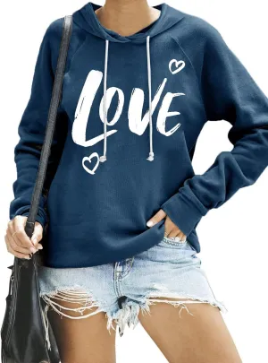 Syellowafter Women Casual Pullover Love Letter Printed Sweatshirt Lightweight Tops Blouse