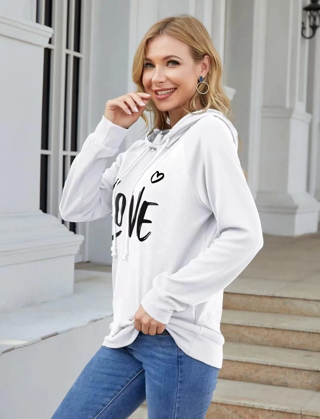 Syellowafter Women Casual Pullover Love Letter Printed Sweatshirt Lightweight Tops Blouse