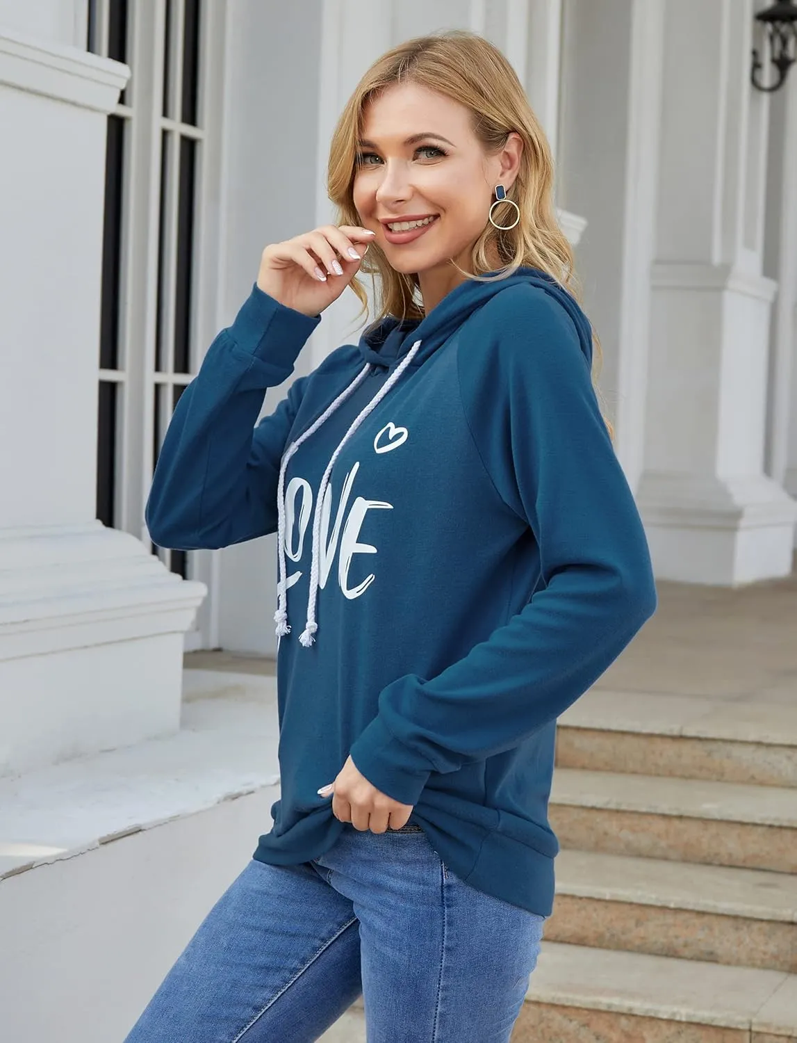 Syellowafter Women Casual Pullover Love Letter Printed Sweatshirt Lightweight Tops Blouse