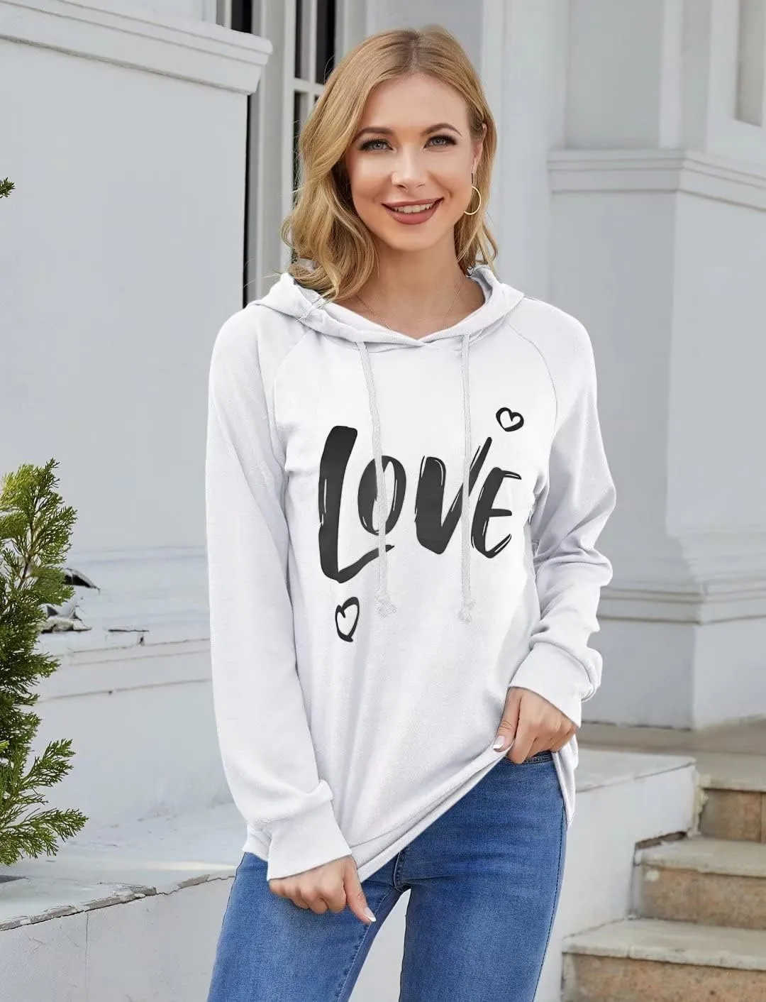 Syellowafter Women Casual Pullover Love Letter Printed Sweatshirt Lightweight Tops Blouse
