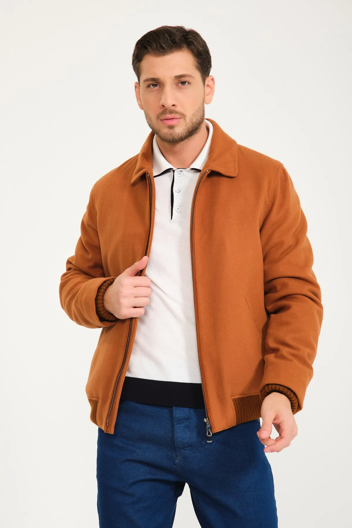 Tobacco Color Wool & Rex Fur Coat
