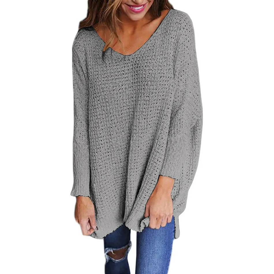 V-Neck Loose Oversized Long Sleeve Women Sweater