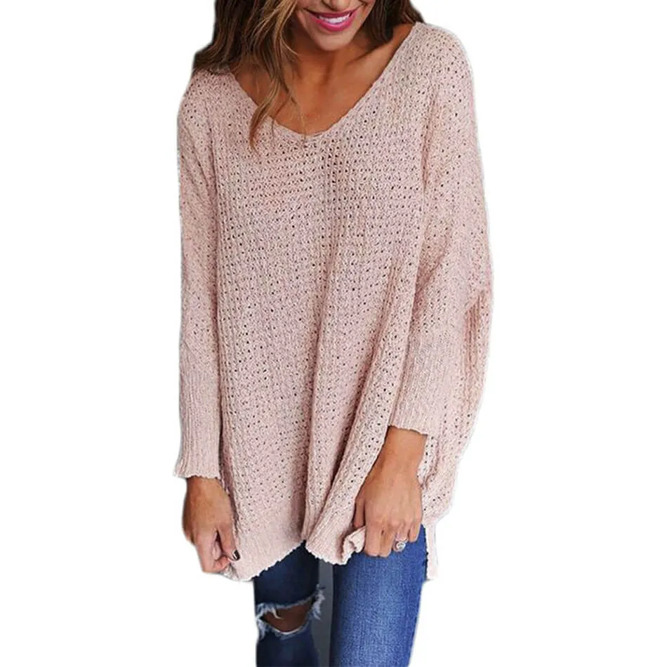 V-Neck Loose Oversized Long Sleeve Women Sweater