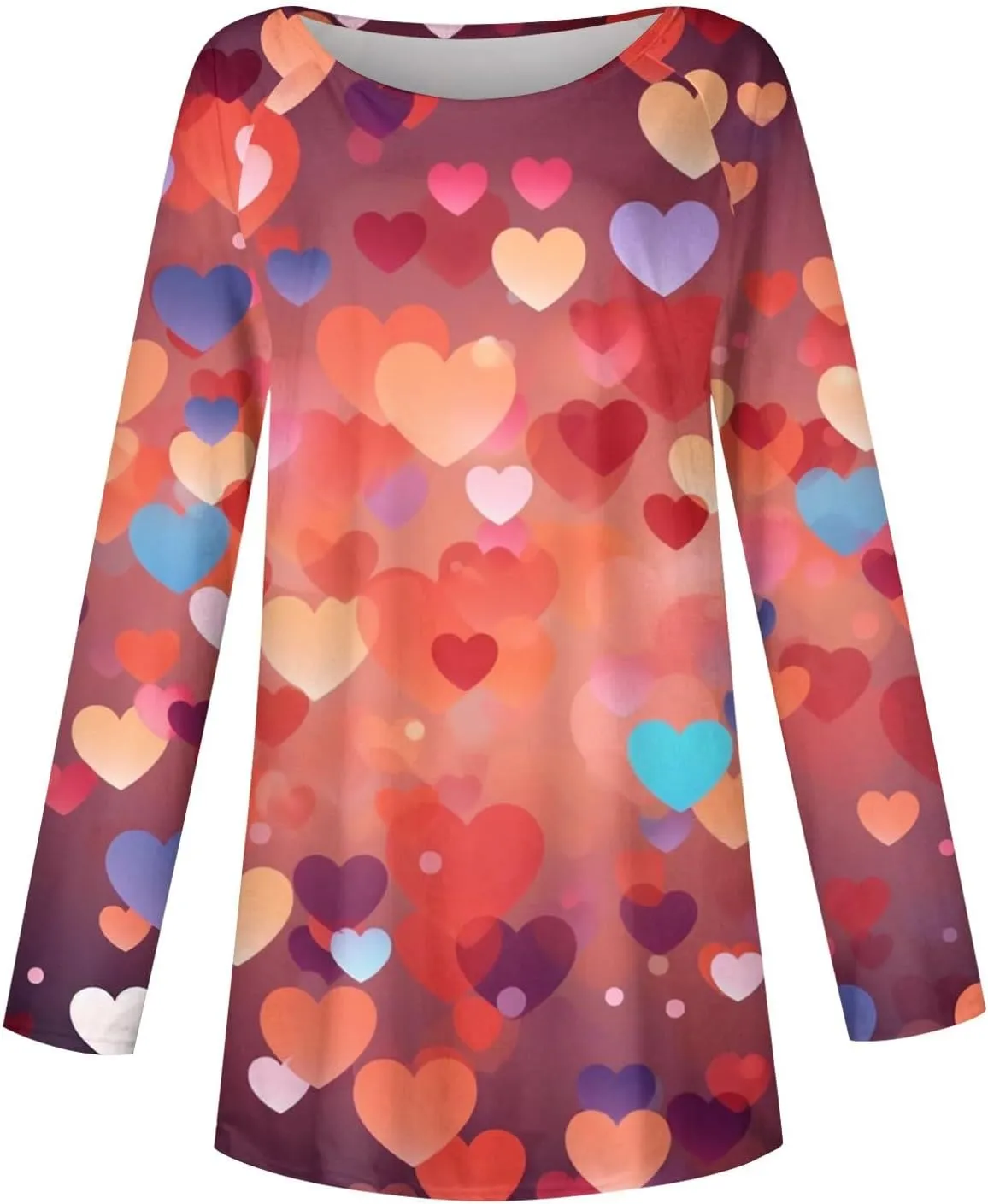 Valentines Day Tshirts Women Long Sleeve Crewneck Loose Fit Heart Tops Soft Comfy Holiday Graphic Tees