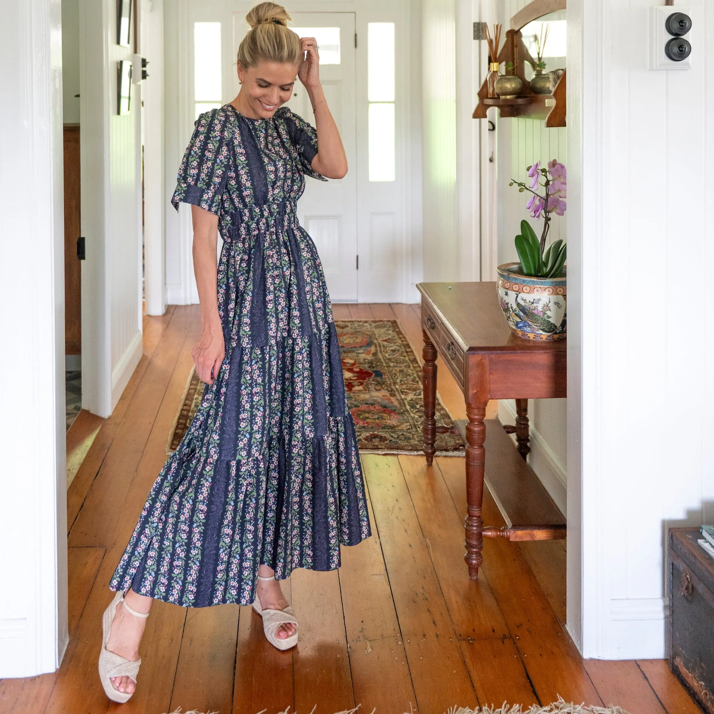 Vining Floral Navy Cotton Maxi Dress