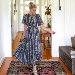 Vining Floral Navy Cotton Maxi Dress