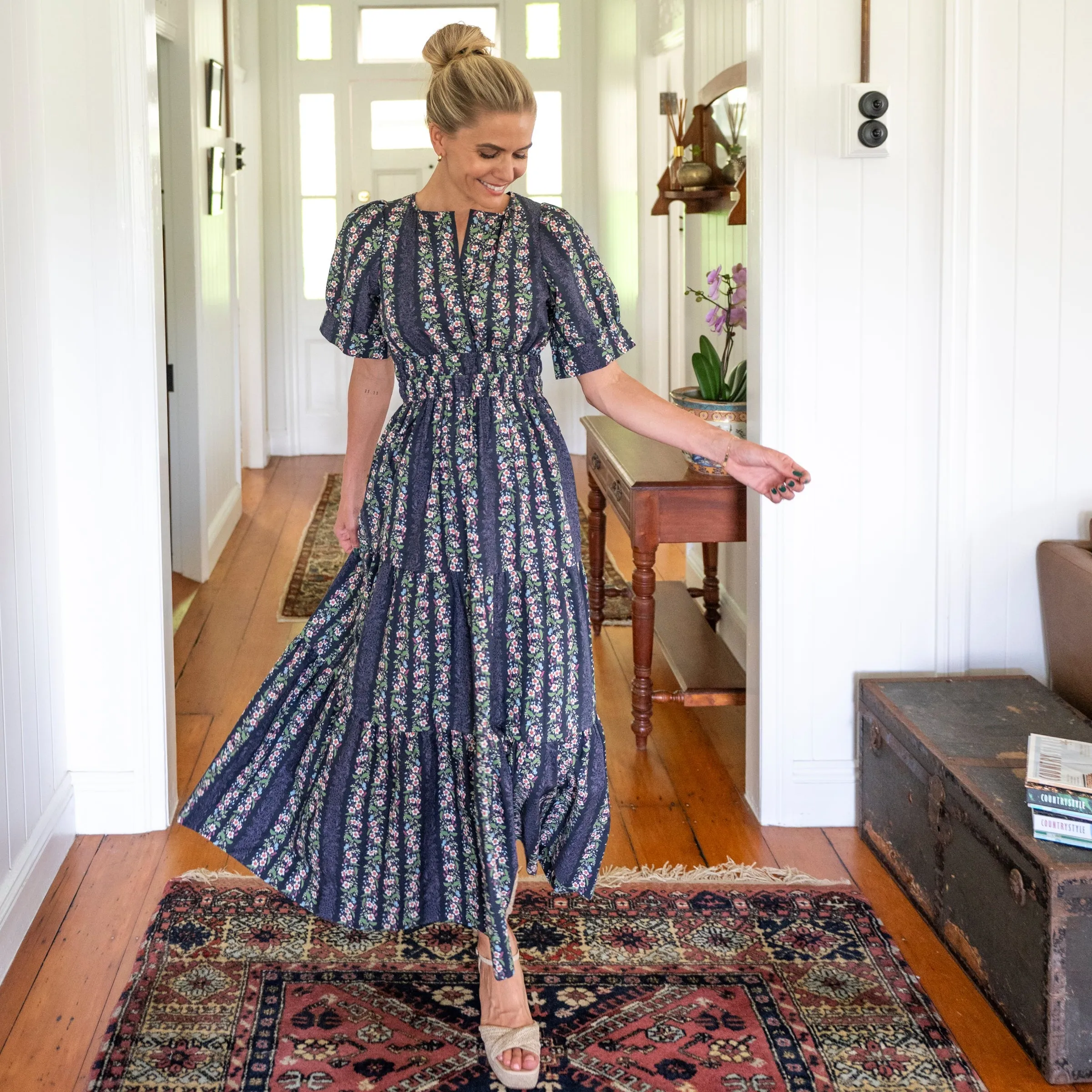Vining Floral Navy Cotton Maxi Dress