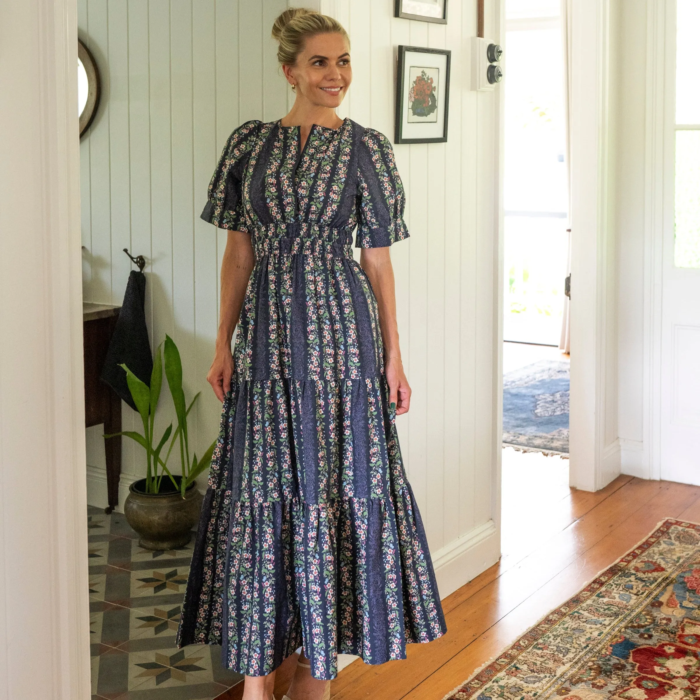Vining Floral Navy Cotton Maxi Dress