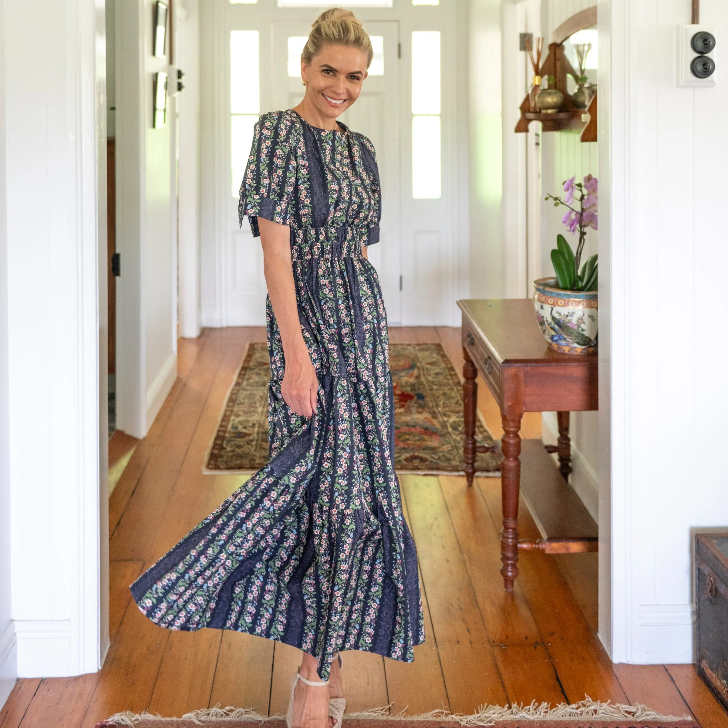 Vining Floral Navy Cotton Maxi Dress