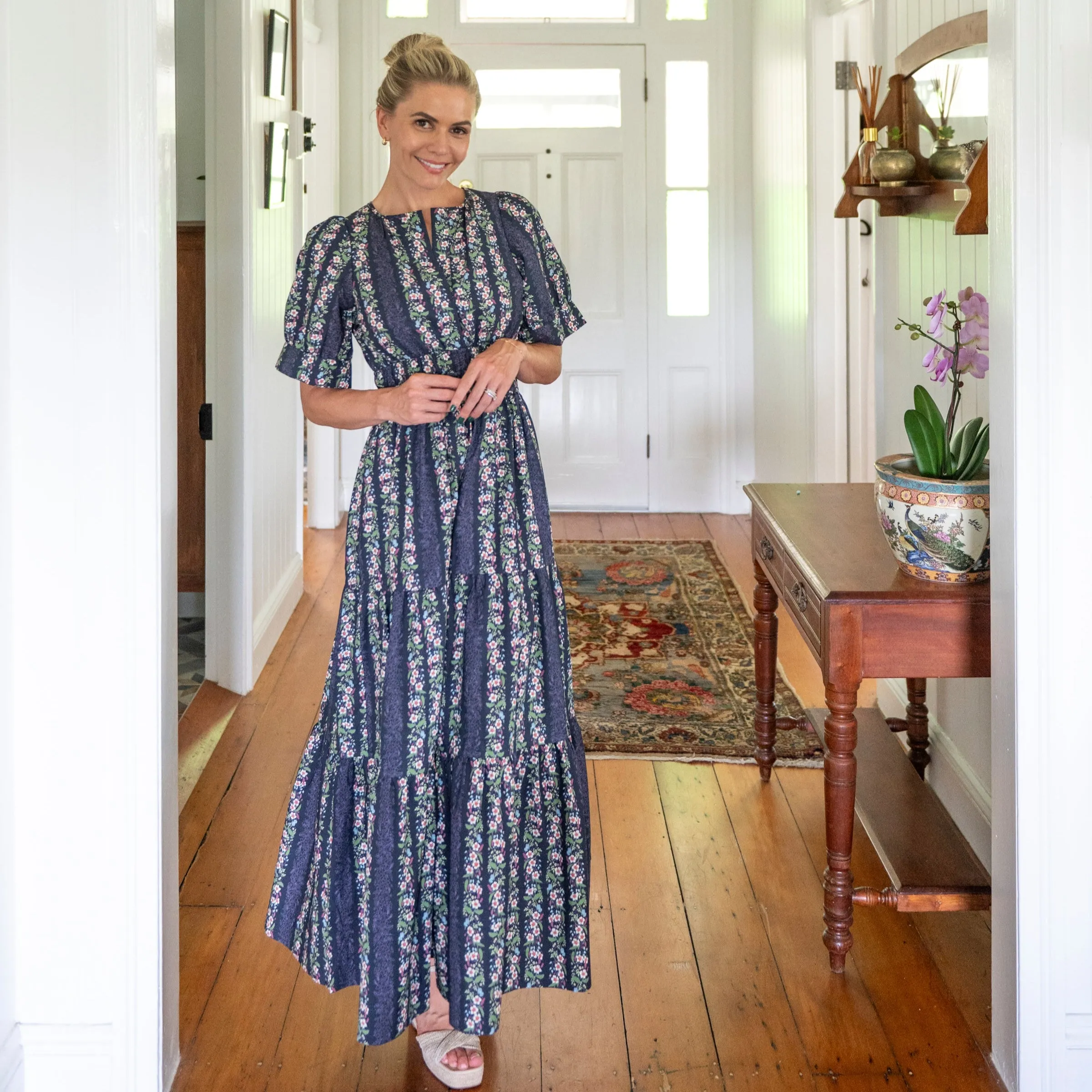 Vining Floral Navy Cotton Maxi Dress
