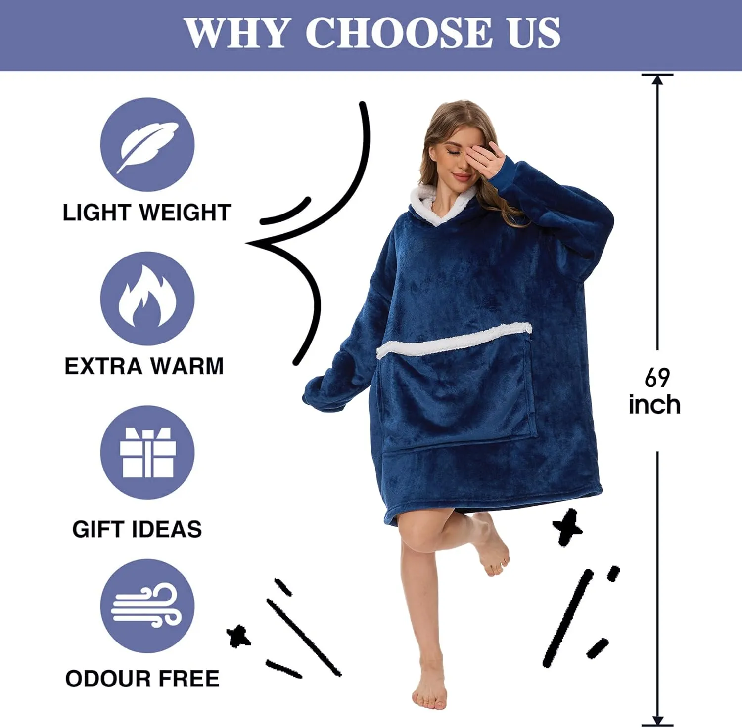 Wearable Blanket Hoodie with Giant Pocket, Soft Sherpa Fleece Warm Cozy Oversized Blanket Sweatshirt Gifts for Women