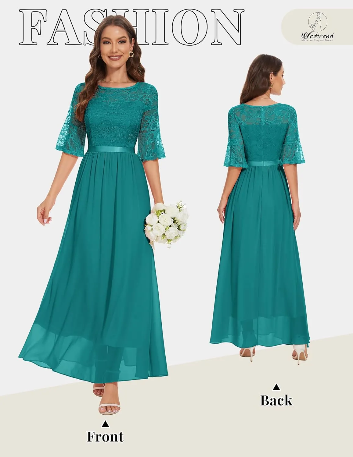 Wedtrend Women's Formal Dresses 2025 Wedding Guest Dress Bell Sleeve Bridesmaid Dresses Maxi Evening Dress