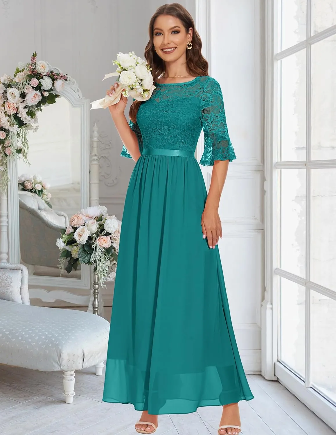 Wedtrend Women's Formal Dresses 2025 Wedding Guest Dress Bell Sleeve Bridesmaid Dresses Maxi Evening Dress