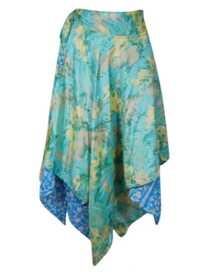 Women Blue Handmade Floral Wrapskirt One Size
