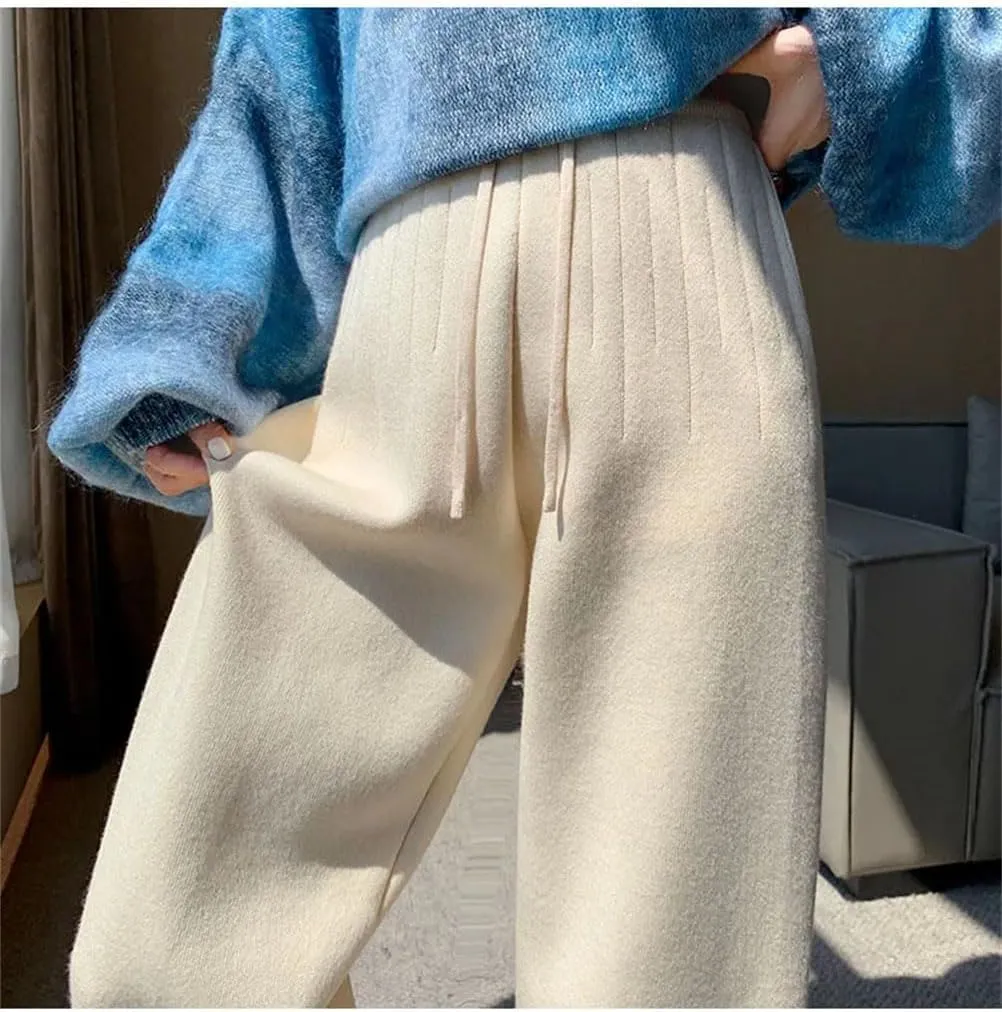 Women Casual Harem Pants Loose Trousers for Women Knitted Pants Solid Color Trousers with Pockets
