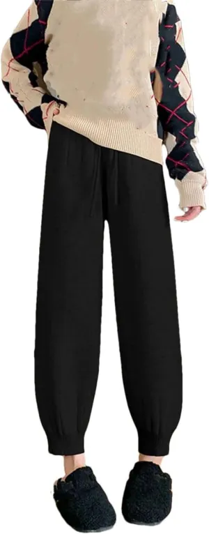 Women Casual Harem Pants Loose Trousers for Women Knitted Pants Solid Color Trousers with Pockets