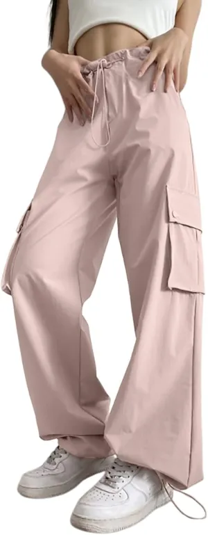 Women Comfy Bootcut Straight Casual Pants Parachute High Waist Cozy High Rise Running Active Harem Sweatpants Lace Up