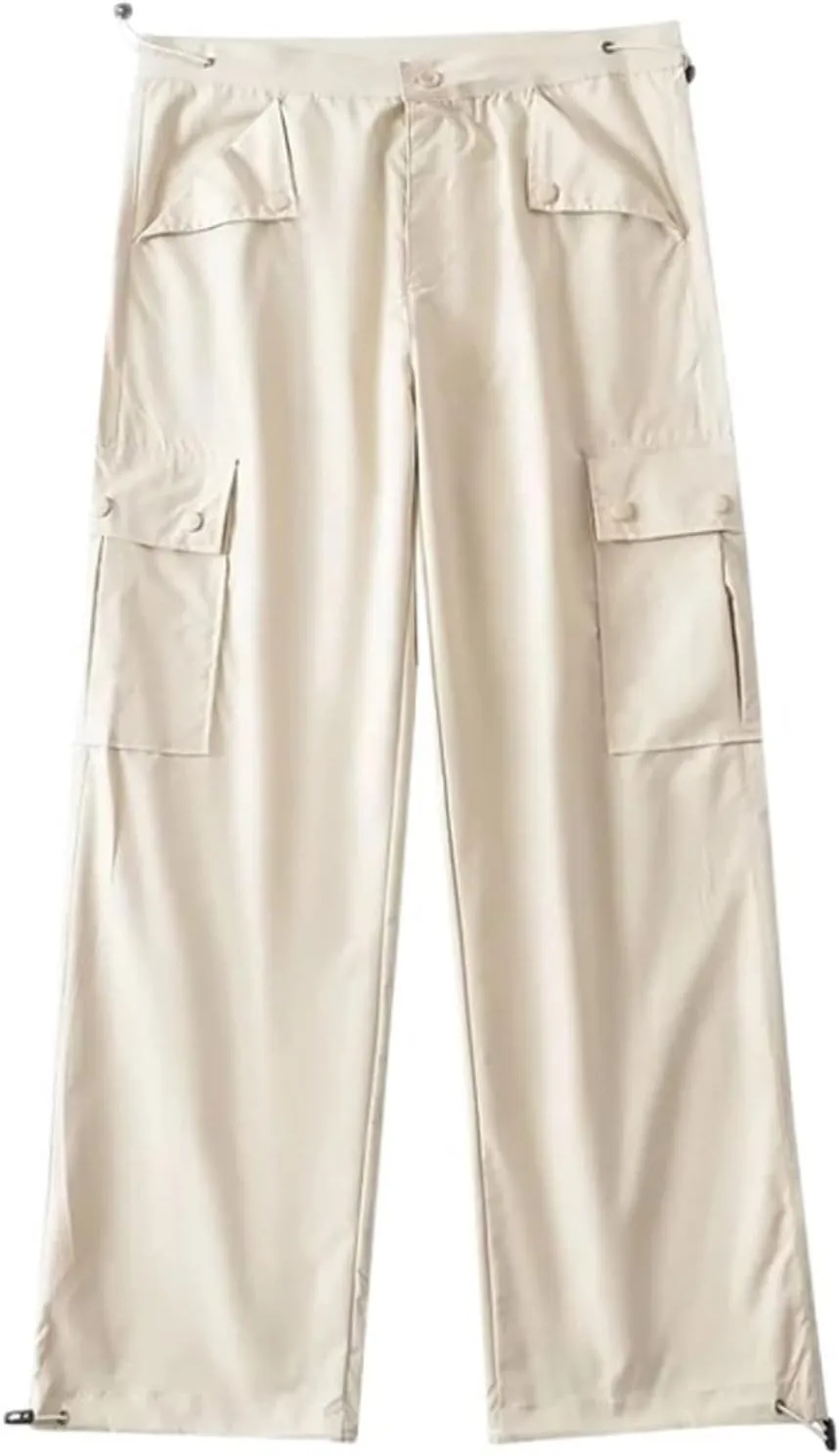 Women Comfy Bootcut Straight Casual Pants Parachute High Waist Cozy High Rise Running Active Harem Sweatpants Lace Up