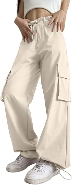Women Comfy Bootcut Straight Casual Pants Parachute High Waist Cozy High Rise Running Active Harem Sweatpants Lace Up