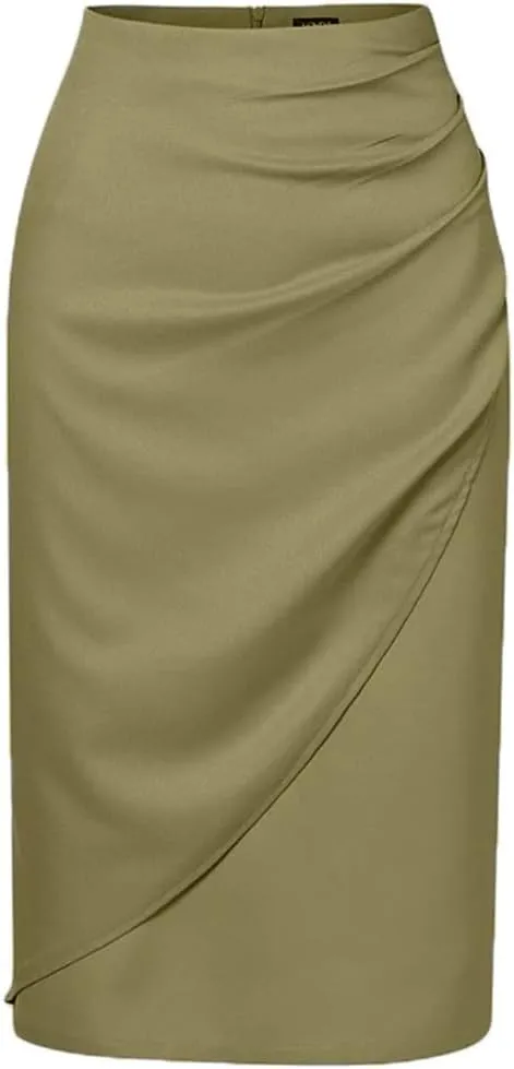 Women Elegant High Waist Skirts Office Skirts Fashion Summer Sexy Pleated Casual Loose Solid Color Midi Skirts