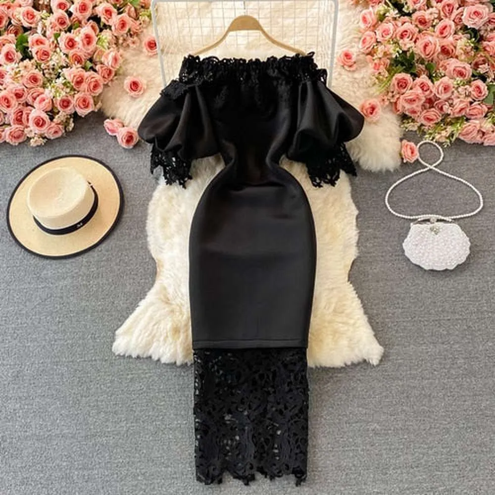 Women Elegant Off Shoulder Patchwork Maxi Party Vestidos Long Dress
