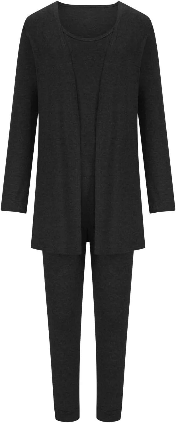 Women Lounge 3 Piece Sets Cozy Tank Tops Pants Cardigan Outfits Solid Trendy Tracksuit Soft Comfy Loungewear