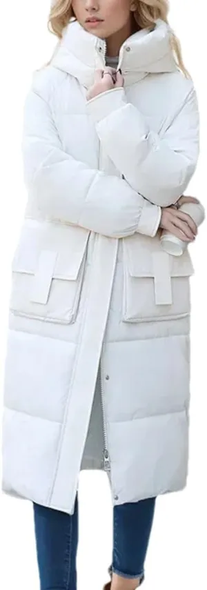 Women Solid Hooded Casual Parka Coat Vintage Zipper Stand Collar Cotton-Padded Jacket