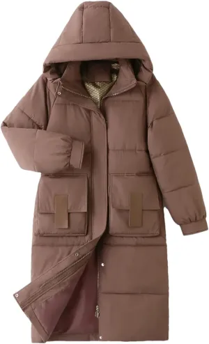 Women Solid Hooded Casual Parka Coat Vintage Zipper Stand Collar Cotton-Padded Jacket